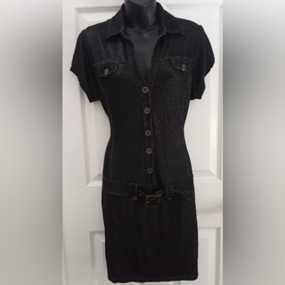 PattyBoutik Black Button-Front Mini Dress